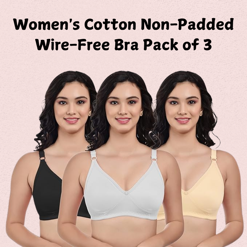 Cotton non-padded wire-free bra pack of three