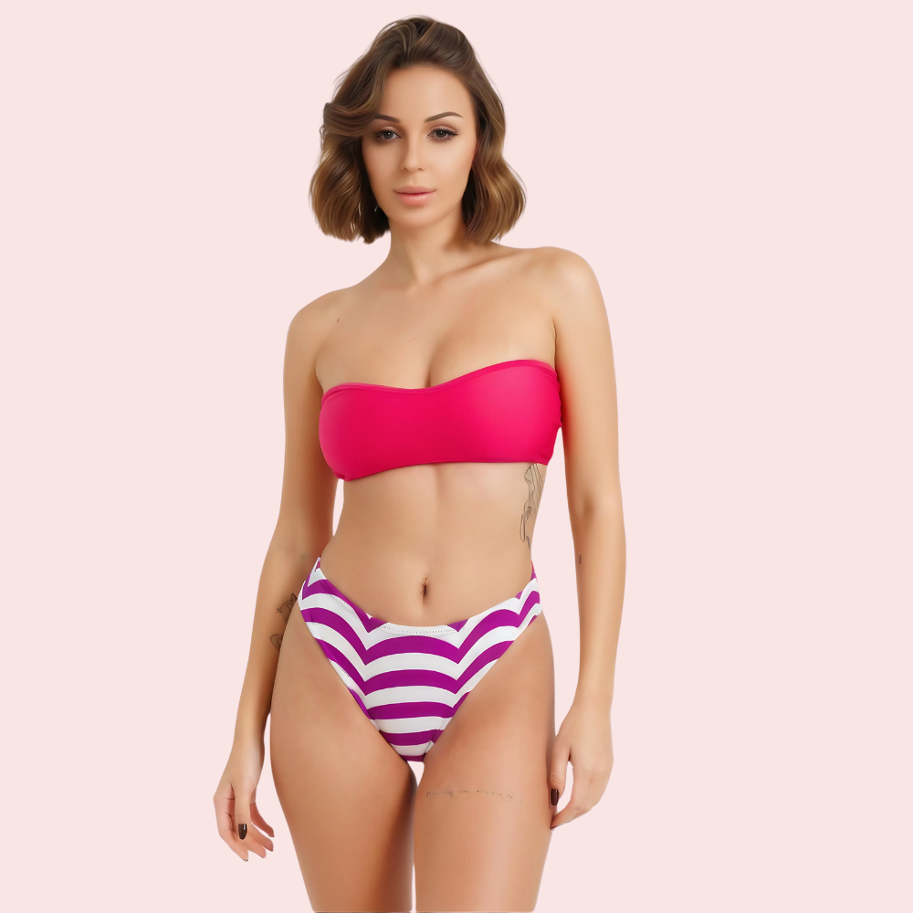 Striped high-waisted bikini bottom