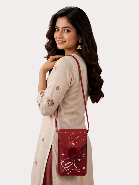 Ruby Star Pom-Pom Mobile Sling Bag