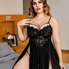 French Daina Lace and Mesh Babydoll Nightwear
