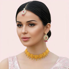 रॉयल फ्लोरल हेरिटेज गोल्ड-प्लेटेड ब्राइडल चोकर नेकलेस