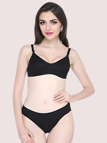 Women’s Classic Smooth Black Bra And Panty Set