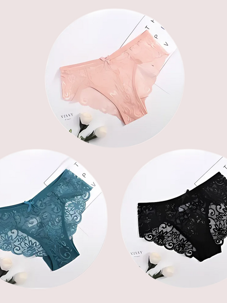Women's Floral Bow Lace Panties Pack (Of 3)