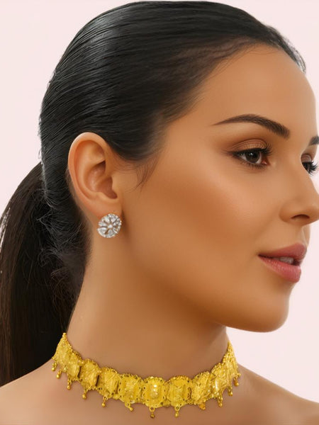 Regal Embossed Temple-Style Gold-Plated Choker Necklace