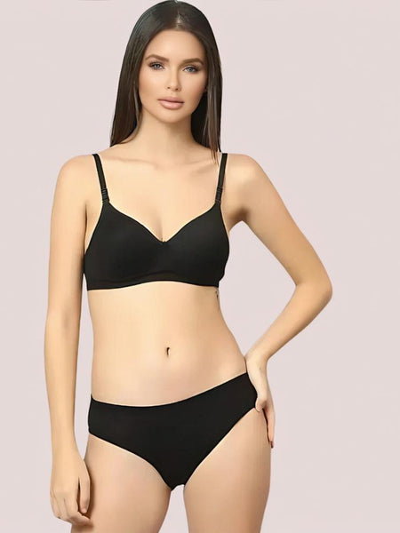 Cherry Hug – Black Cotton Bra & Panty Set
