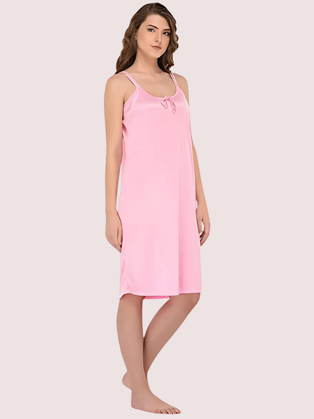 Stylish Knee-Length Pink Satin Nighty