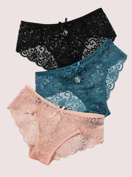 Women's Floral Bow Lace Panties Pack (Of 3)