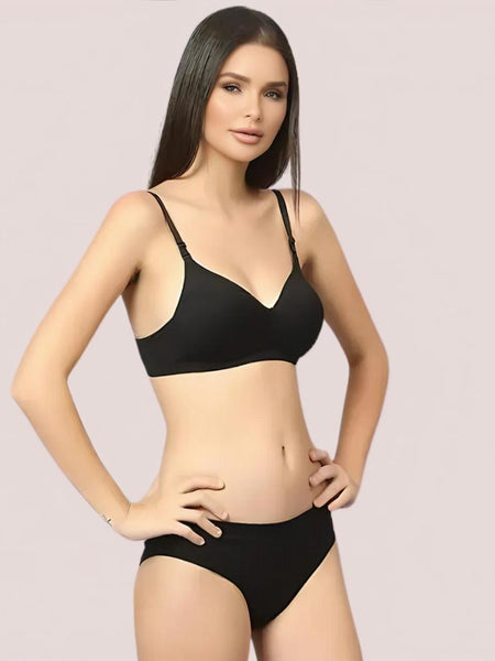 Cherry Hug – Black Cotton Bra & Panty Set