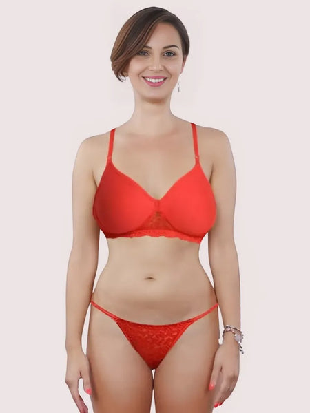 सेक्सी रेड पैडेड ब्रा थोंग सेट