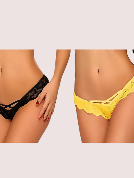 (Pack of 2) Ladies' Lace Thong Panties Set