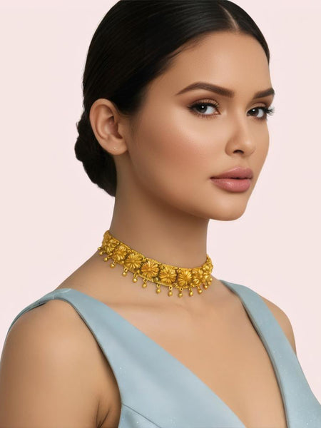 Floral Majesty Gold-Plated Designer Choker Necklace
