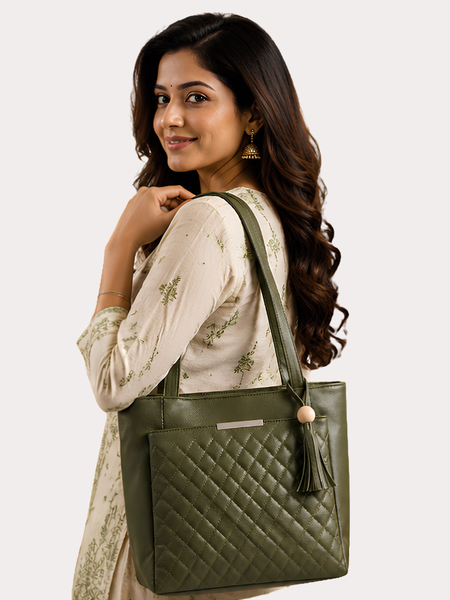 Olive Grace Quilted Tote Bag