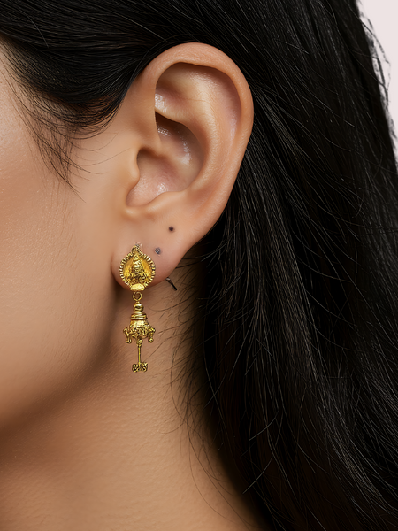 Intricate Gold Drop Temple Earrings